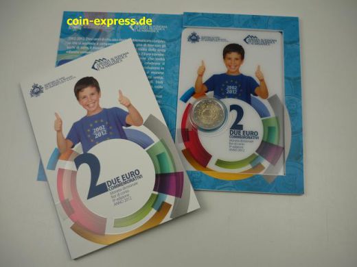 2 Euro Gedenkmünze San Marino 2012 - 10 Jahre Euro Bargeld