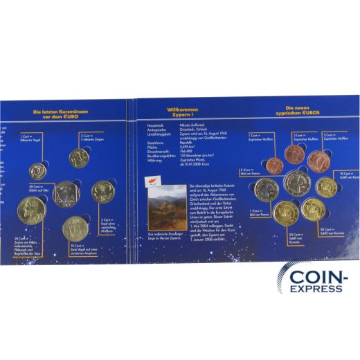 Euro Kursmünzensatz Zypern 2008 mit alter Währung