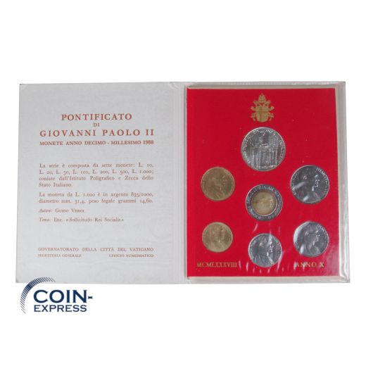 Lire Kursmünzensatz Vatikan 1988 BU