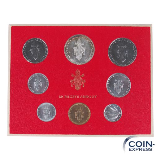 Lire Kursmünzensatz Vatikan 1977 BU - MCMLXXVII ANNO XV