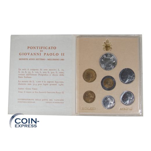 Lire Kursmünzensatz Vatikan 1985 BU - MCMLXXXV ANNO VII