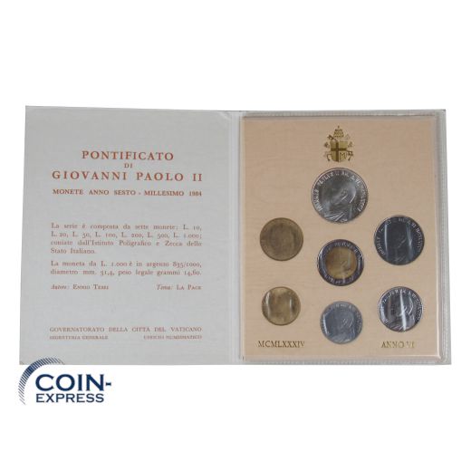 Lire Kursmünzensatz Vatikan 1984 - MCMLXXXIV ANNO VI
