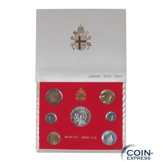Lire Kursmünzensatz Vatikan 1991 BU - MCMXCI ANNO XIII