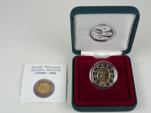 2 Euro Gedenkmünze Belgien 2009 Europäische Währungsunion PP Polierte Platte