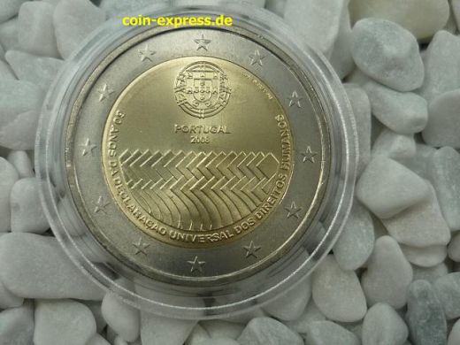2 Euro Gedenkmünze Portugal 2008 Menschenrechte