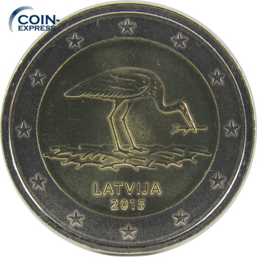 2 Euro Gedenkmünze Lettland 2015 - Schwarzstorch