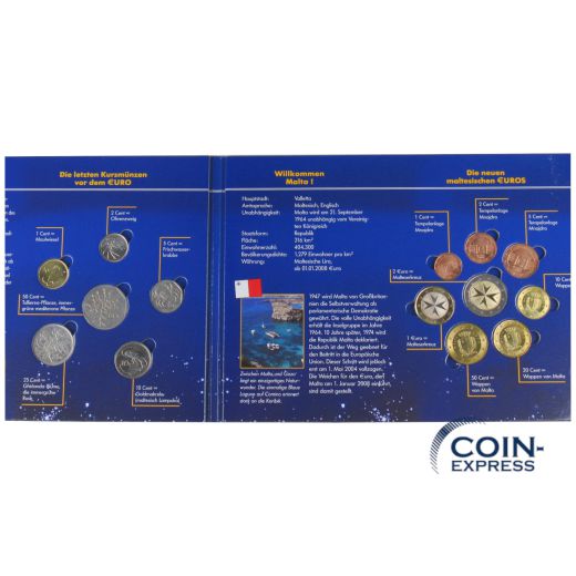 Euro Kursmünzensatz Malta 2008 mit alter Währung