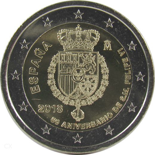 2 Euro Gedenkmünze Spanien 2018 - 50. Geburtstag Felipe VI