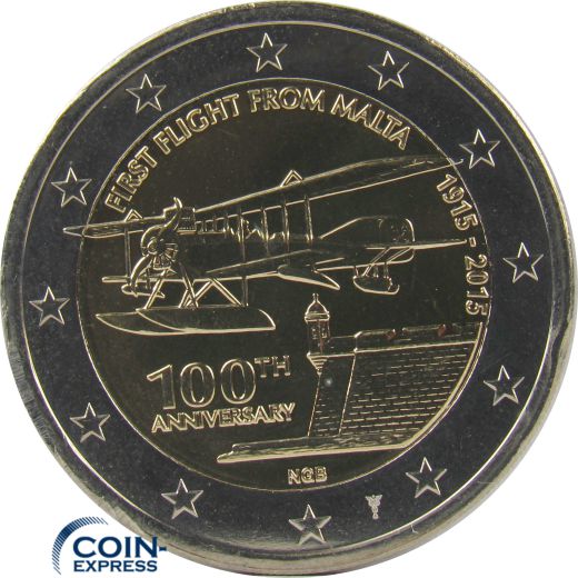 2 Euro Gedenkmünze Malta 2015 - 100 Jahre Erster Flug - mit Münzzeichen!!!