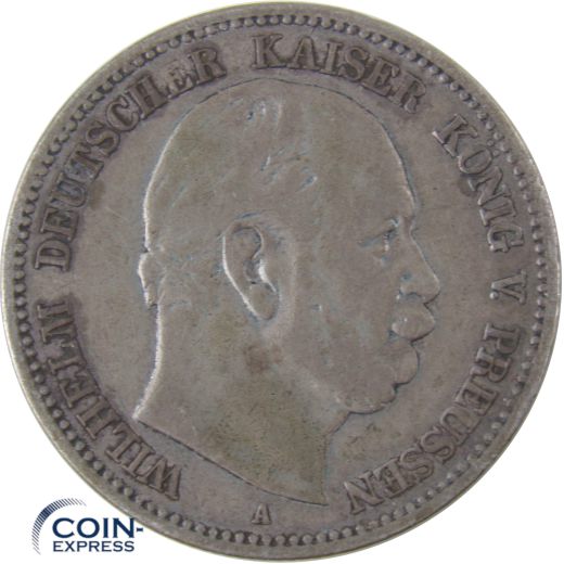 2 Mark Münze Preussen 1876 A Wilhelm I. Silber