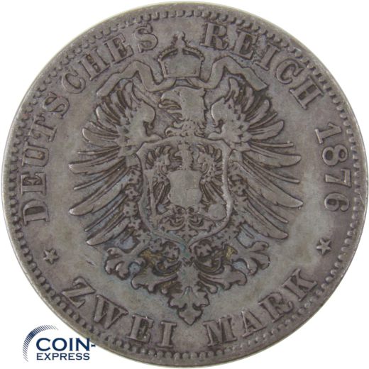 2 Mark Münze Preussen 1876 A Wilhelm I. Silber