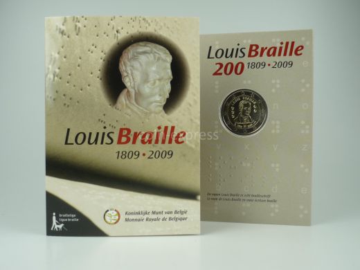 2 Euro Gedenkmünze Belgien 2009 - Louis Braille - im Folder