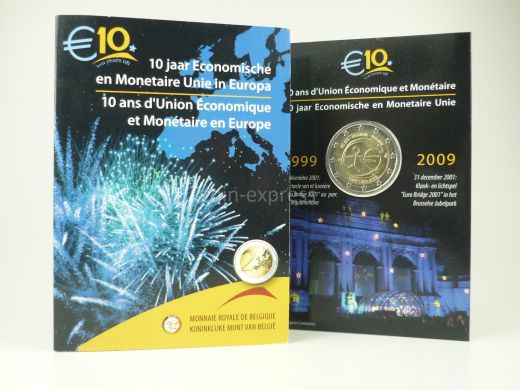 2 Euro Gedenkmünze Belgien 2009 - Europäische Währungsunion - im Folder