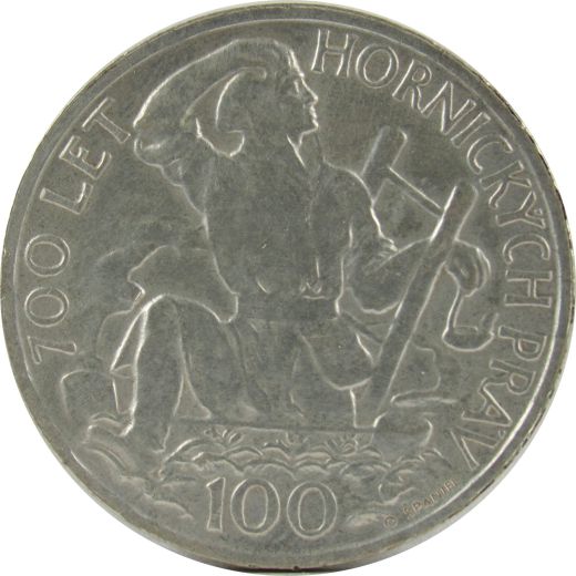 100 Kronen Gedenkmünze Tschechoslowakei 1949 - 700 Jahre Bergrecht