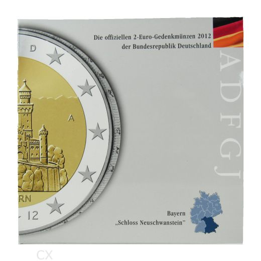 2 Euro Gedenkmünzen Deutschland 2012 Schloss Neuschwanstein ADFGJ im Folder