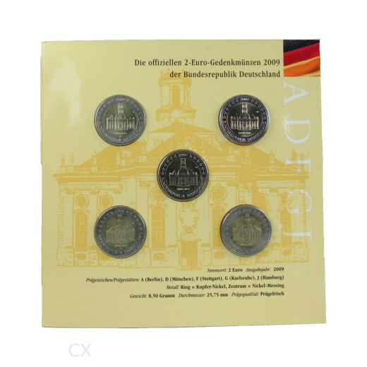 2 Euro Gedenkmünzen Deutschland 2009 Saarland ADFGJ im Folder