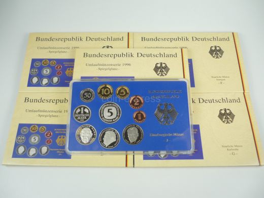 DM Kursmünzensätze Deutschland 1996 PP ADFGJ
