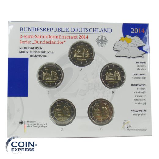 2 Euro Gedenkmünzenset Deutschland 2014 - Michaeliskirche - Stempelglanz