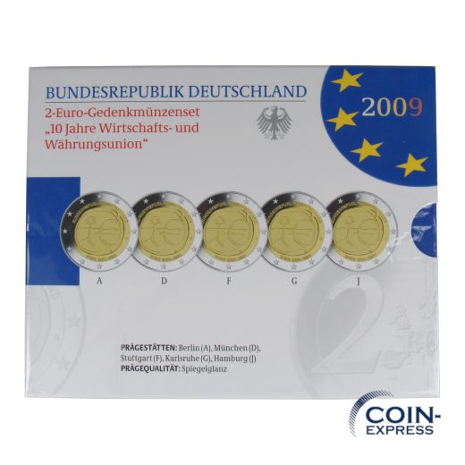 2 Euro Gedenkmünzenset Deutschland 2009 PP - Währungsunion