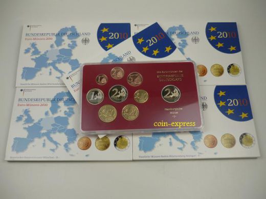 Euro Kursmünzensätze Deutschland 2010 PP ADFGJ