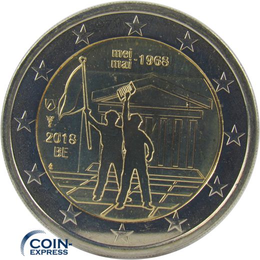 2 Euro Gedenkmünze Belgien 2018 - 50. Jahrestag Mai 1968