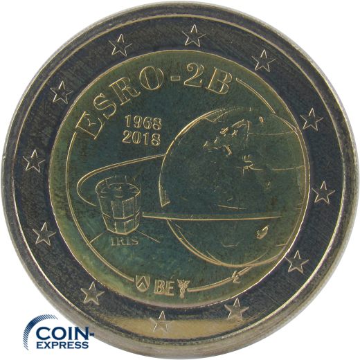 2 Euro Gedenkmünze Belgien 2018 - Forschungssatellit Iris ESRO-2B