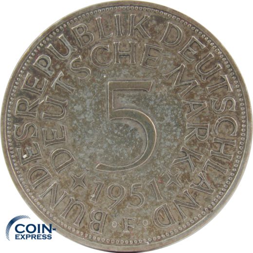 5 DM Münze Deutschland 1951 F - Silberadler