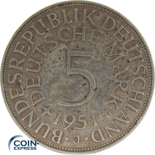 5 DM Münze Deutschland 1951 J - Silberadler