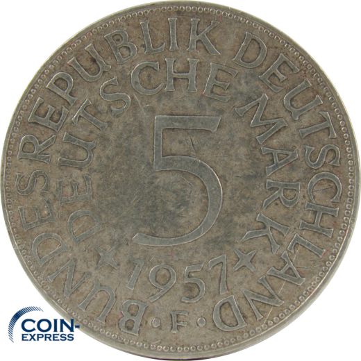 5 DM Münze Deutschland 1957 F - Silberadler