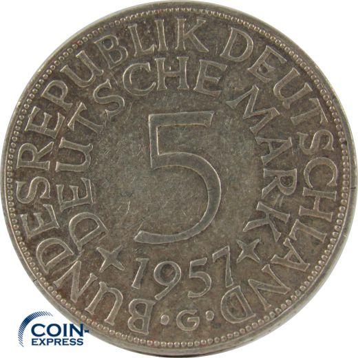5 DM Münze Deutschland 1957 G - Silberadler