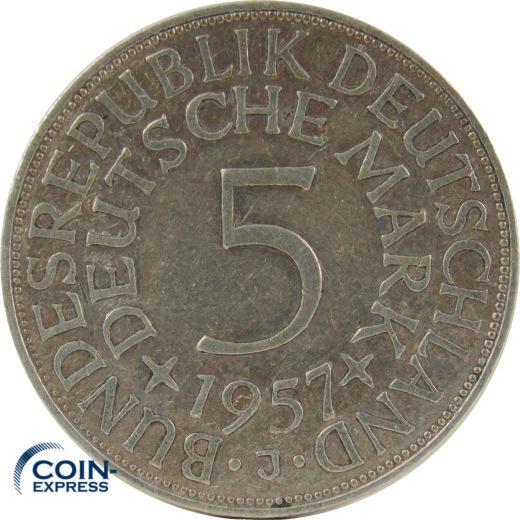 5 DM Münze Deutschland 1957 J - Silberadler