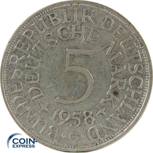 5 DM Münze Deutschland 1958 G - Silberadler
