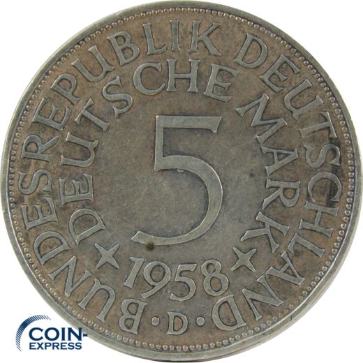 5 DM Münze Deutschland 1958 D - Silberadler