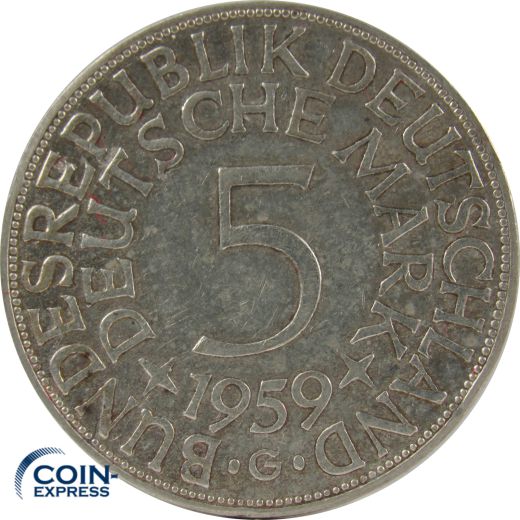 5 DM Münze Deutschland 1959 G - Silberadler
