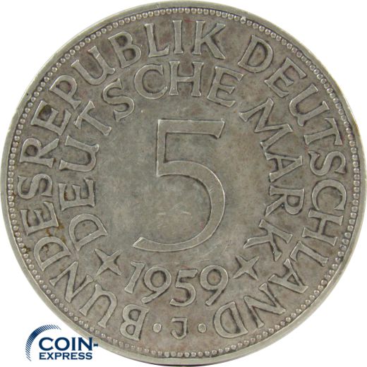 5 DM Münze Deutschland 1959 J - Silberadler