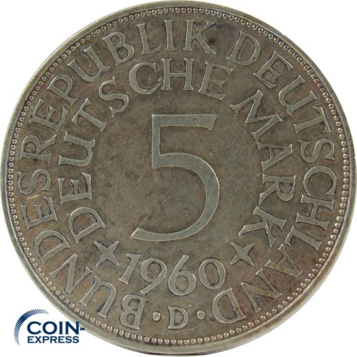 5 DM Münze Deutschland 1960 D - Silberadler