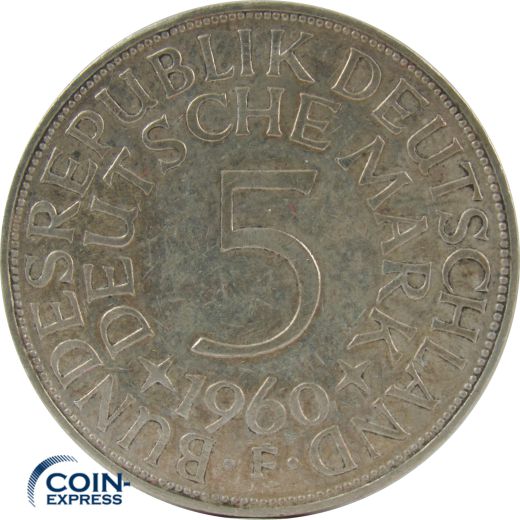 5 DM Münze Deutschland 1960 F - Silberadler