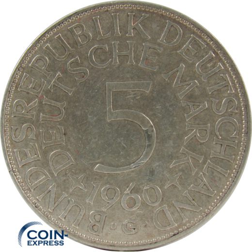 5 DM Münze Deutschland 1960 G - Silberadler