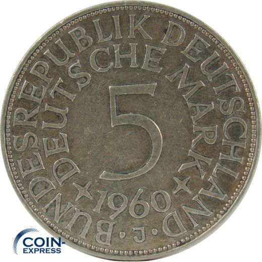 5 DM Münze Deutschland 1960 J - Silberadler