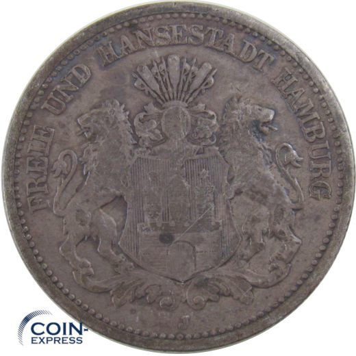 2 Mark Münze Hamburg 1876 J