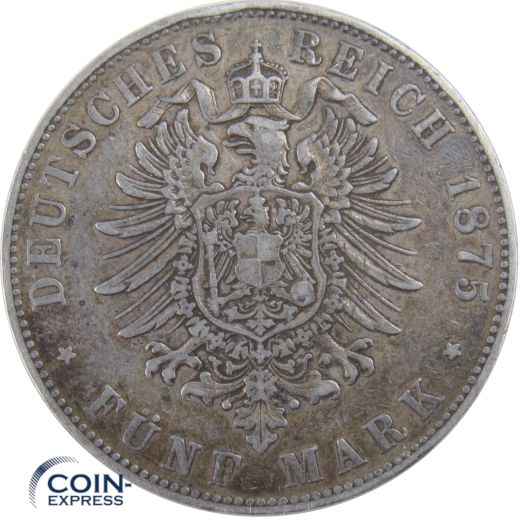5 Mark Münze Baden 1875 G Friedrich