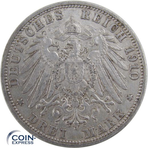 3 Mark Münze Baden 1910 G Friedrich II.
