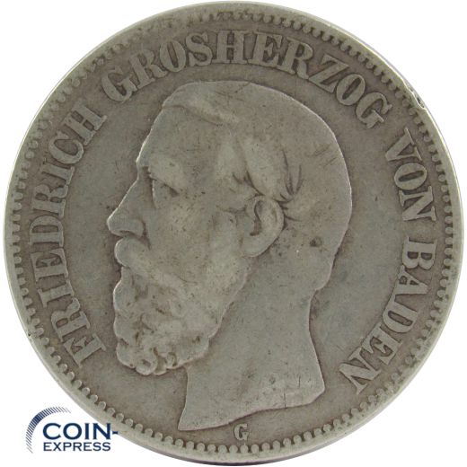 2 Mark Münze Baden 1877 G Friedrich