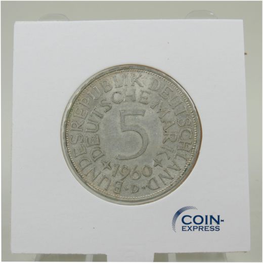 5 DM Münze Deutschland 1960 D - Silberadler - Bessere Erhaltung!