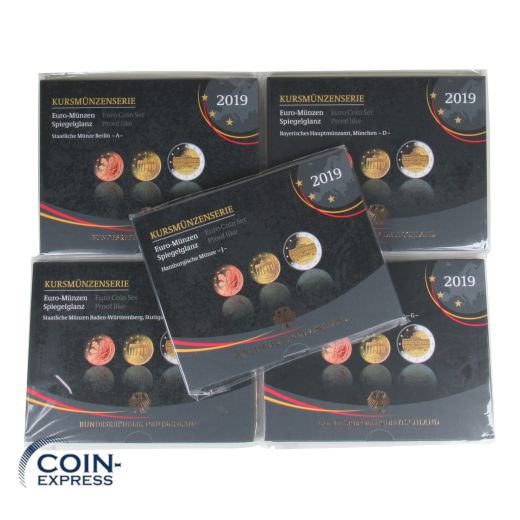 Euro Kursmünzensätze Deutschland 2019 PP ADFGJ