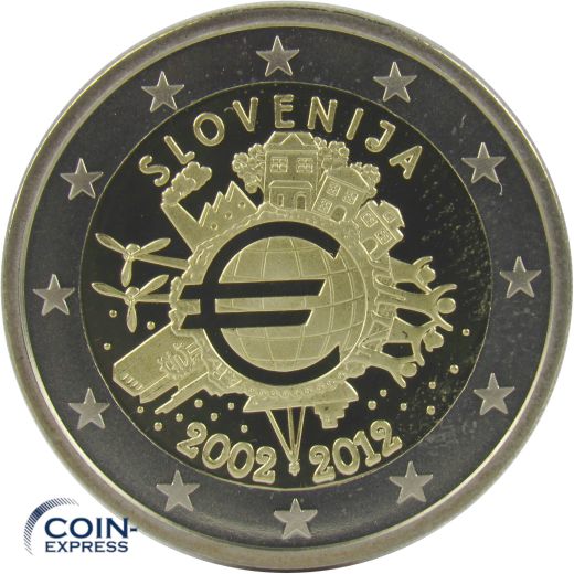 2 Euro Gedenkmünze Slowenien 2012 - 10 Jahre Euro Bargeld - PP