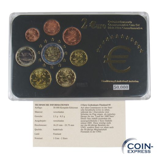 2 Euro Gedenkmünzensatz Finnland 60 Jahre UNO