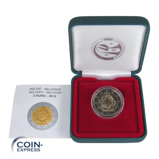 2 Euro Gedenkmünze Belgien 2012 10 Jahre Euro Bargeld PP Polierte Platte