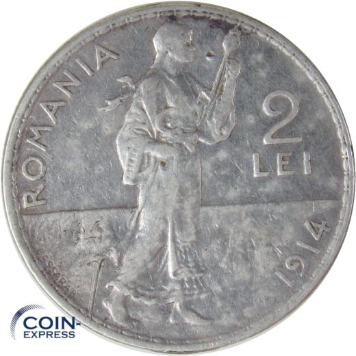 2 Lei Münze Rumänien 1914 Carol I