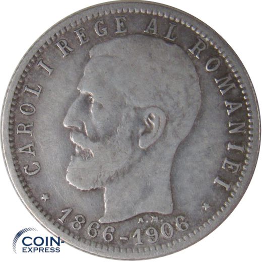 1 Leu Münze Rumänien 1906 Carol I 40 Jahre Regierung